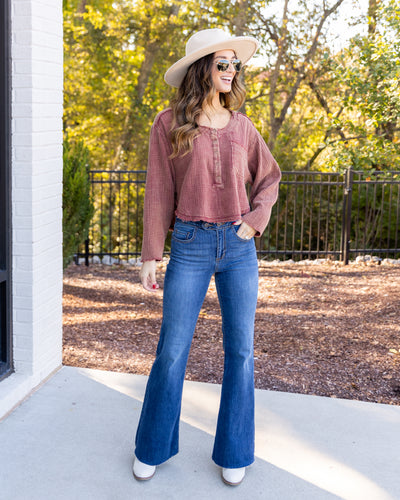 Martina Button Down Pocket Henley - Faded Brick