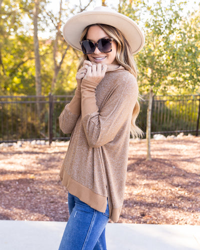 Trisha Dolman Sleeve Cowl Neck Top - Heather Tan
