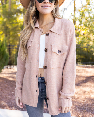 Margot Button Down Pocketed Cardigan - Camel