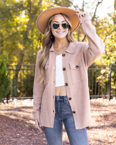 Margot Button Down Pocketed Cardigan - Camel