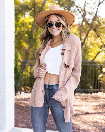 Margot Button Down Pocketed Cardigan - Camel