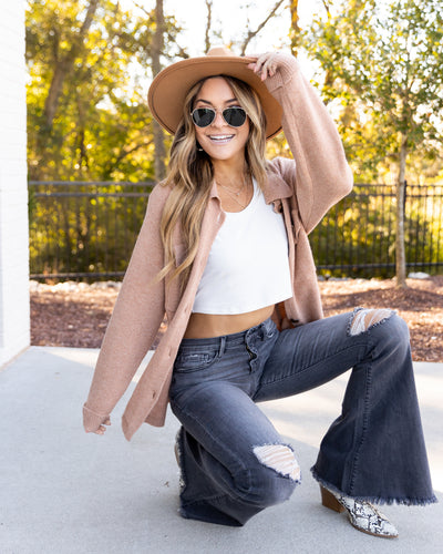 Margot Button Down Pocketed Cardigan - Camel