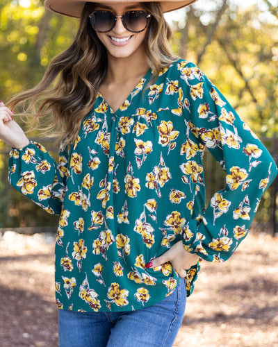 Adele Floral Blouse - Teal