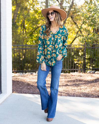 Adele Floral Blouse - Teal