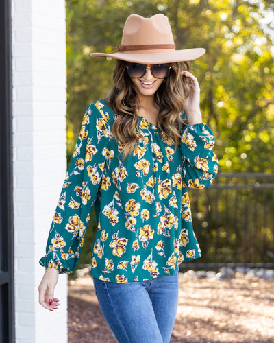 Adele Floral Blouse - Teal