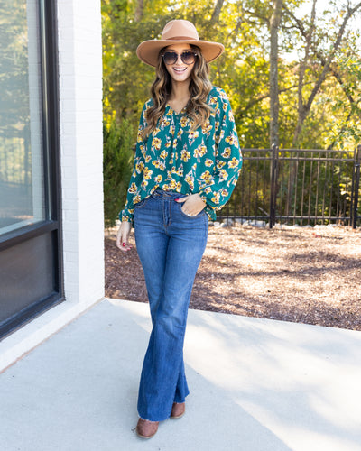 Adele Floral Blouse - Teal