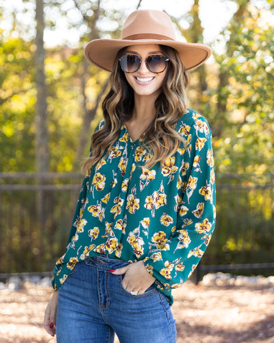 Adele Floral Blouse - Teal