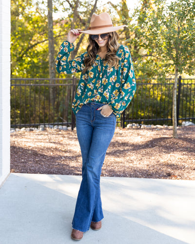 Adele Floral Blouse - Teal