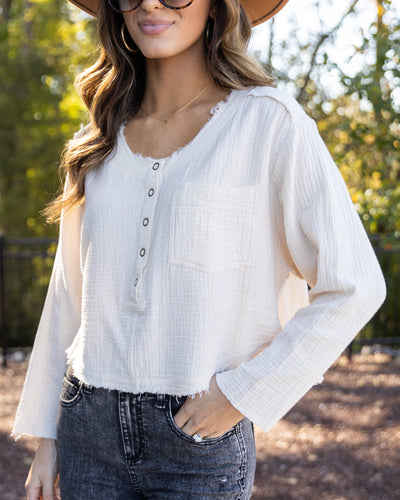 Martina Button Down Pocket Henley - Cream
