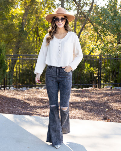 Martina Button Down Pocket Henley - Cream