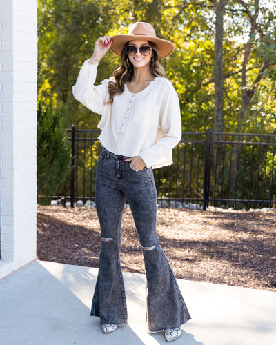 Martina Button Down Pocket Henley - Cream