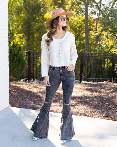 Martina Button Down Pocket Henley - Cream