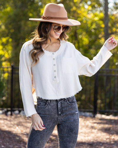 Martina Button Down Pocket Henley - Cream