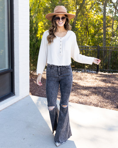 Martina Button Down Pocket Henley - Cream