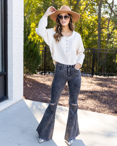 Martina Button Down Pocket Henley - Cream