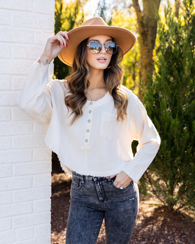 Martina Button Down Pocket Henley - Cream