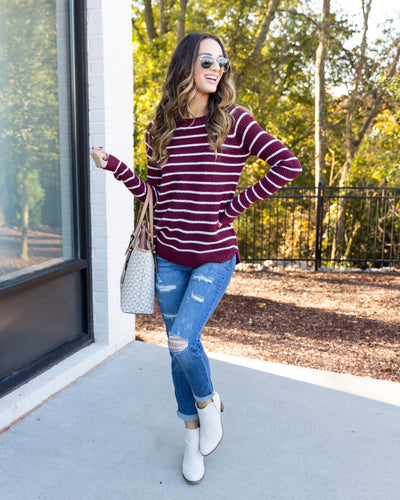 Levi Striped Sweater - Burgundy