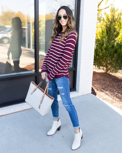 Levi Striped Sweater - Burgundy