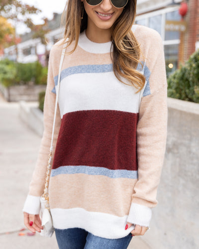 Stevie Color Block Sweater - Burgundy Multi