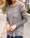 Jenna Waffle Knit Pocket Top - Grey