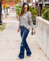 Jenna Waffle Knit Pocket Top - Grey