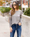 Jenna Waffle Knit Pocket Top - Grey