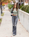 Zola Fitted Ribbed Cutout Cropped Top - Sage