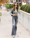 Zola Fitted Ribbed Cutout Cropped Top - Sage