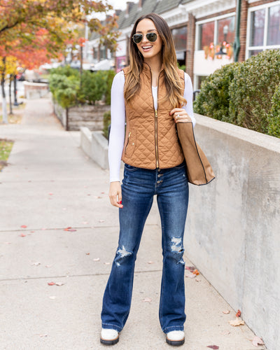 Kimberly Quilted Pocketed Vest - Camel