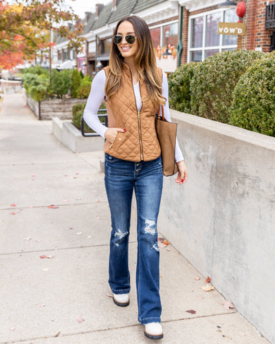 Kimberly Quilted Pocketed Vest - Camel