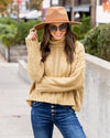 Rachel Cowl Neck Cable Knit Sweater - Light Mustard