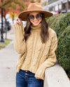 Rachel Cowl Neck Cable Knit Sweater - Light Mustard