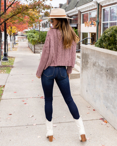Rachel Cowl Neck Cable Knit Sweater - Mauve