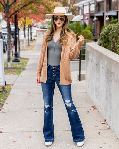 Josie Cable Knit Ribbed Cardigan - Tan