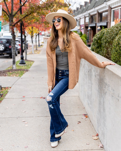 Josie Cable Knit Ribbed Cardigan - Tan