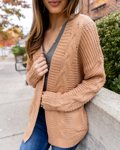 Josie Cable Knit Ribbed Cardigan - Tan