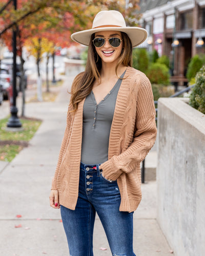 Josie Cable Knit Ribbed Cardigan - Tan