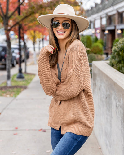 Josie Cable Knit Ribbed Cardigan - Tan