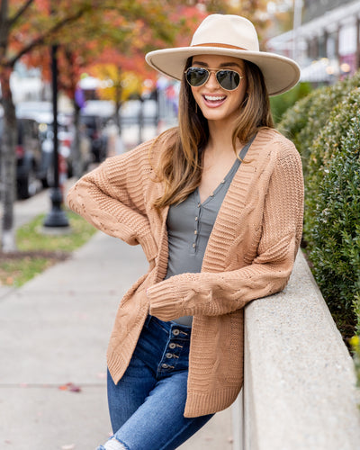 Josie Cable Knit Ribbed Cardigan - Tan