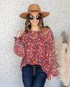 Reese Floral Swiss Dot Top - Burnt Red
