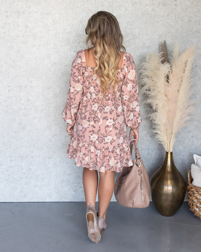 Ariella Smocked Floral Dress - Blush