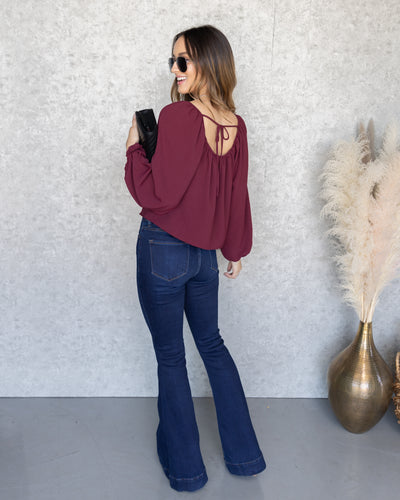 Lakelyn Back Tie Blouse - Burgundy