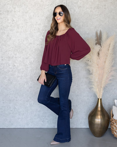 Lakelyn Back Tie Blouse - Burgundy