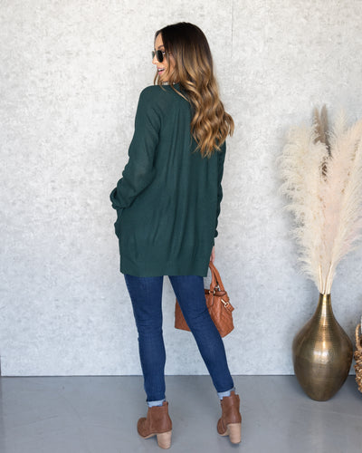 Parker Waffle Knit Pocketed Cardigan - Hunter Green