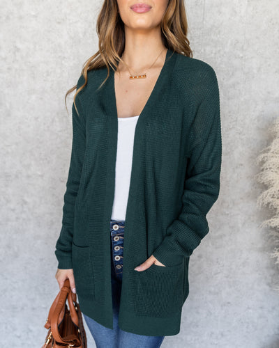 Parker Waffle Knit Pocketed Cardigan - Hunter Green