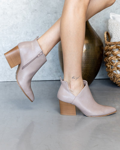 Wesley Lizard Print Booties - Taupe