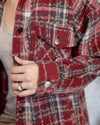 Lexie Textured Button Down Pocketed Shacket - Dark Red