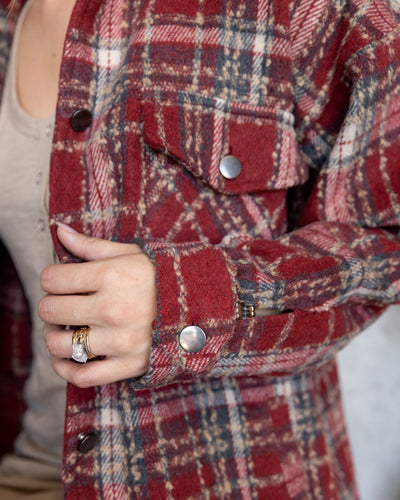 Lexie Textured Button Down Pocketed Shacket - Dark Red