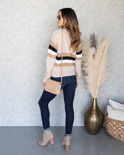 Claire Striped Ribbed Sweater - Tan