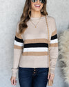 Claire Striped Ribbed Sweater - Tan